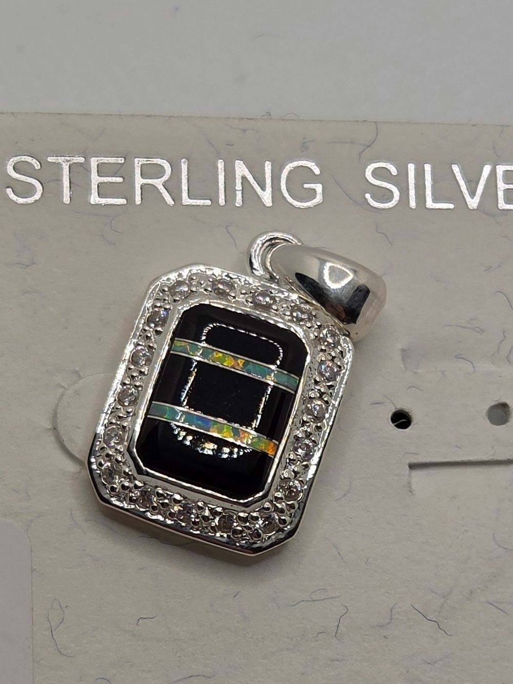 Southwest Black Onyx & Genuine Opal Sterling Silver Inlay Pendant ROX
